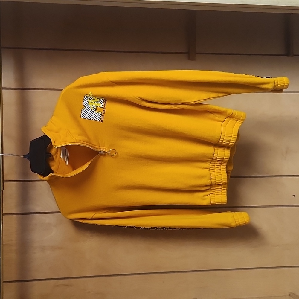 Mustard Yellow MTV quarter zip pull over sweater. Size Small